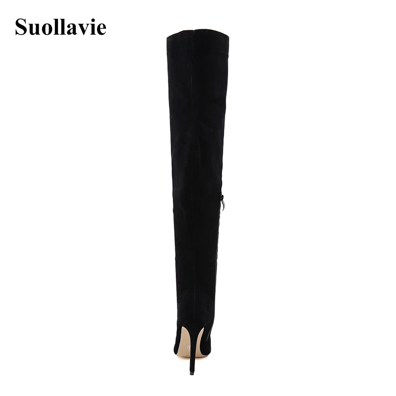 Suollavie/2019 г. новые женские сапоги выше колена на высоком каблуке пикантные зимние