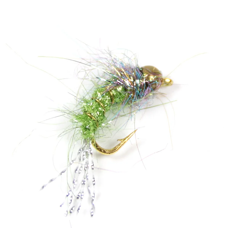 

12PCS #12 Trout Fishing Flies lures BeadHead Nymphs Pink Blue Pearl Olive Purple