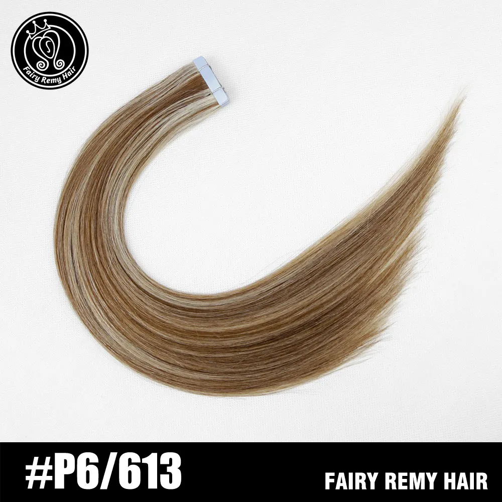 Человеческие волосы для наращивания на ленте, настоящие волосы Remy, европейские человеческие волосы для наращивания на ленте, прямые волосы для наращивания 1" 18" 2" 2 г/шт. 40 г/упак - Цвет: # P6/613