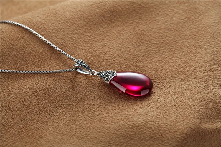 Натуральные полудрагоценные камни красный корунд 925 пробы серебро чистая Капля воды гранат кулон ретро ожерелье, подарок для подруги