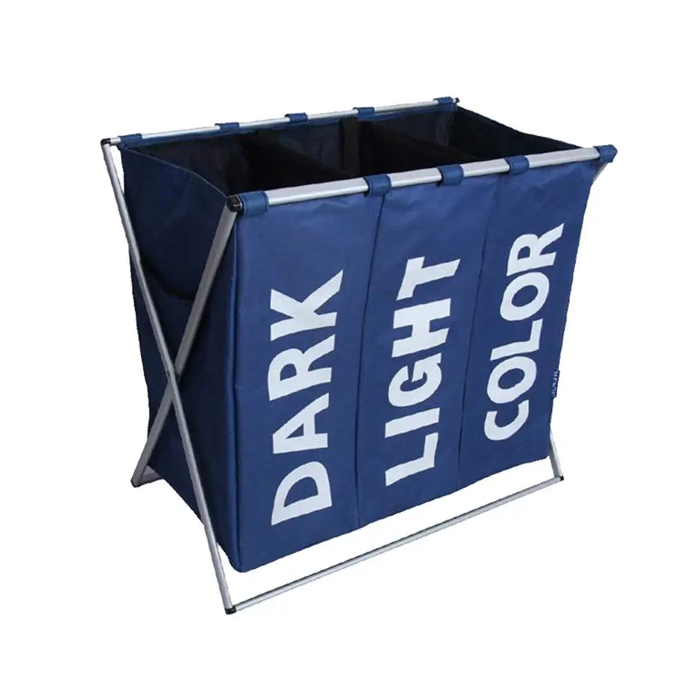 للطي الغسيل تعوق غسل تخزين سلة حقيبة 3 القسم طوي النسيج الغسيل سلال للحمام ، غرفة غسيل