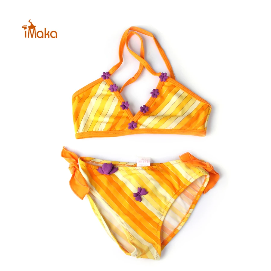 Clearance! Two Pieces Swimsuit Yellow Striped Swimming Suit For Kids