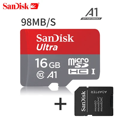 Двойной флеш-накопитель SanDisk memory card A1 16 Гб оперативной памяти, 32 Гб встроенной памяти SDHC карты Micro SD card 64 Гб 128 200 265 400 карта SDXC 100 МБ/с. UHS-I TF карты памяти Microsd карта памяти+ sd-адаптер - Емкость: 16GB and SD adapter