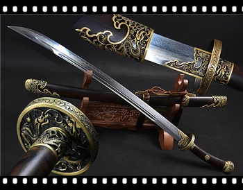 

High Quality Chinese Qing Dao Folded T10 Steel Clay Tempered Blade Sabre Ebony Saya Broad Sword
