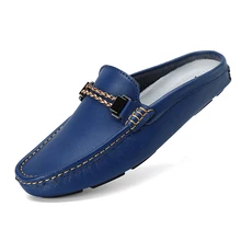Marca de lujo de Zapatos de Verano Hombres zapatos Casuales Zapatos Transpirables Mocasines Los Hombres Zapatos de Conducción de Cuero Sin Espalda Espalda Abierta Horsebit Decoración