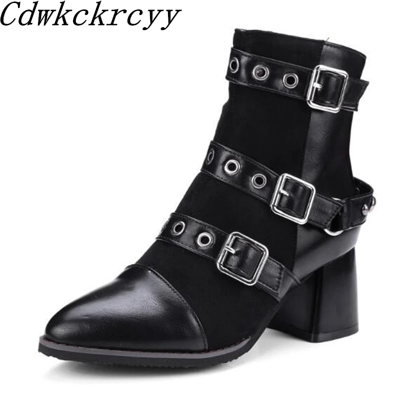 

Autumn and winter New style fashion High-heeled Cusp black rivet Martin boots Comfortable Cashmere Keep warm Women Boots 34-48