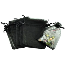 100 black Organza Wedding Favour Bags Jewellery Pouches 9cm x 12cm