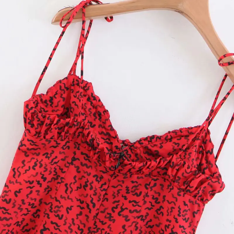 Ins Hot 2019 Summer Cami Adjustable Tie-string Shoulder Silk Tops Lace Up White Sexy Squiggle Print Bustier Camisole Club Wear