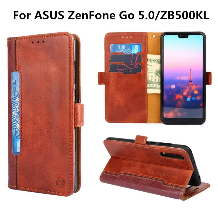 Card Slot Case with Magnet For ASUS ZenFone Go 5.0 Phone Bag Coque for ZB500KL PU Wallet Stand | Мобильные телефоны и