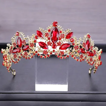 

Baroque Gold Red Crystal Noiva Bride Diadem Headpiece Tiaras and Crowns Bridal Hair Jewelry Vintage Wedding Accessories BH