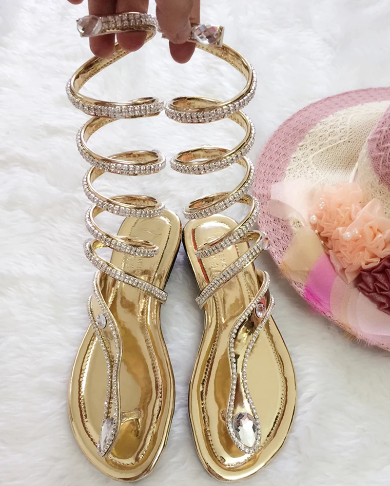 Luxury Rhinestone sandals woman Crystal Gladiator Sandal women Knee ...