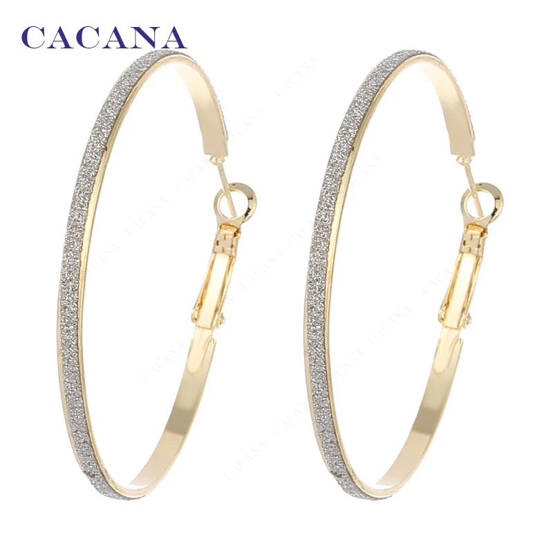 

CACANA Hoop Long Earrings For Women Big Round With Flash Point Bijouterie Hot Sale No.A842 A843