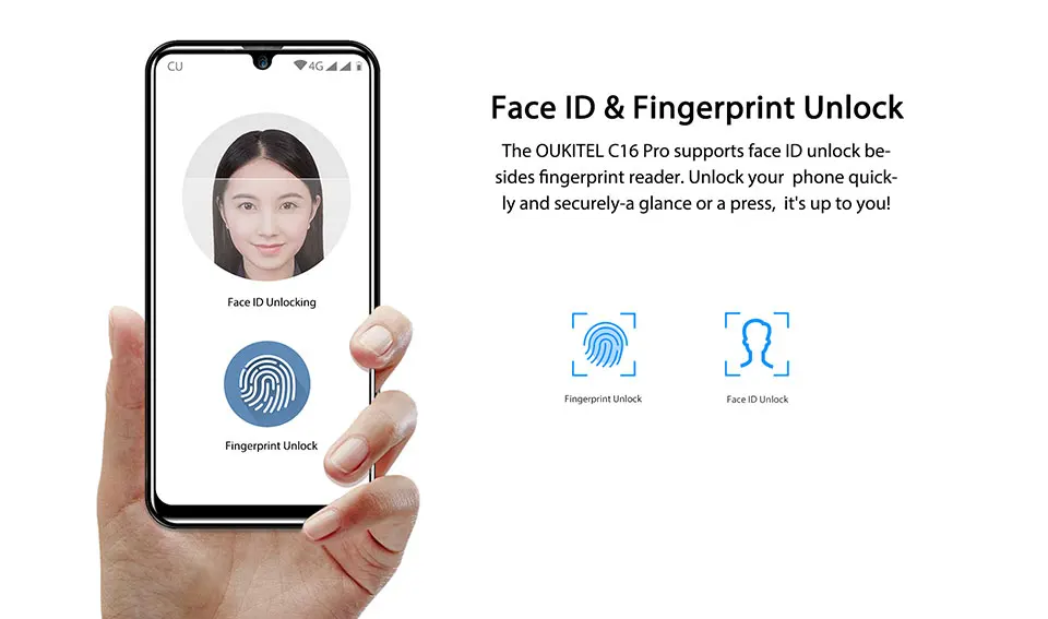 Смартфон OUKITEL C16 Pro 3 ГБ 32 ГБ LTE 2600 мАч с функцией распознавания лица MTK6761P четырехъядерный 5,7" экран капли 19:9 отпечаток пальца мобильного телефона