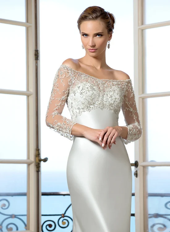 Elegant Bateau Neckline 29/29 Sleeves Bridal Wedding Dresses Long ...