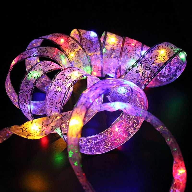 

2018 40 Leds Ribbon Led String Lace Christmas tree Patry trendy Cloth Decor 4M 3 Colors for Party Gift Bow Box Fairy night light