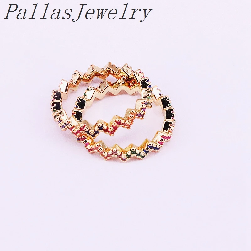 

10Pcs Fashion Jewelry Delicate Pave multi color rainbow cz Cubic Zirconia party Wedding stack wave Rings for Women Girls Jewelry