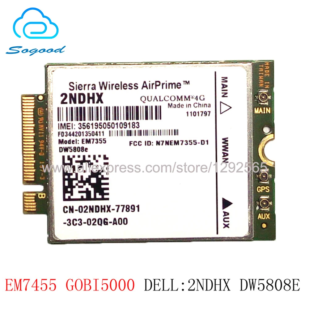 Sierra Wireless AriPrime EM7355 GOBI5000 100 Мбит/с NGFF Qualcomm 4G 3G/4G модуль DW5808e 4GP3D сетевая карта для Dell