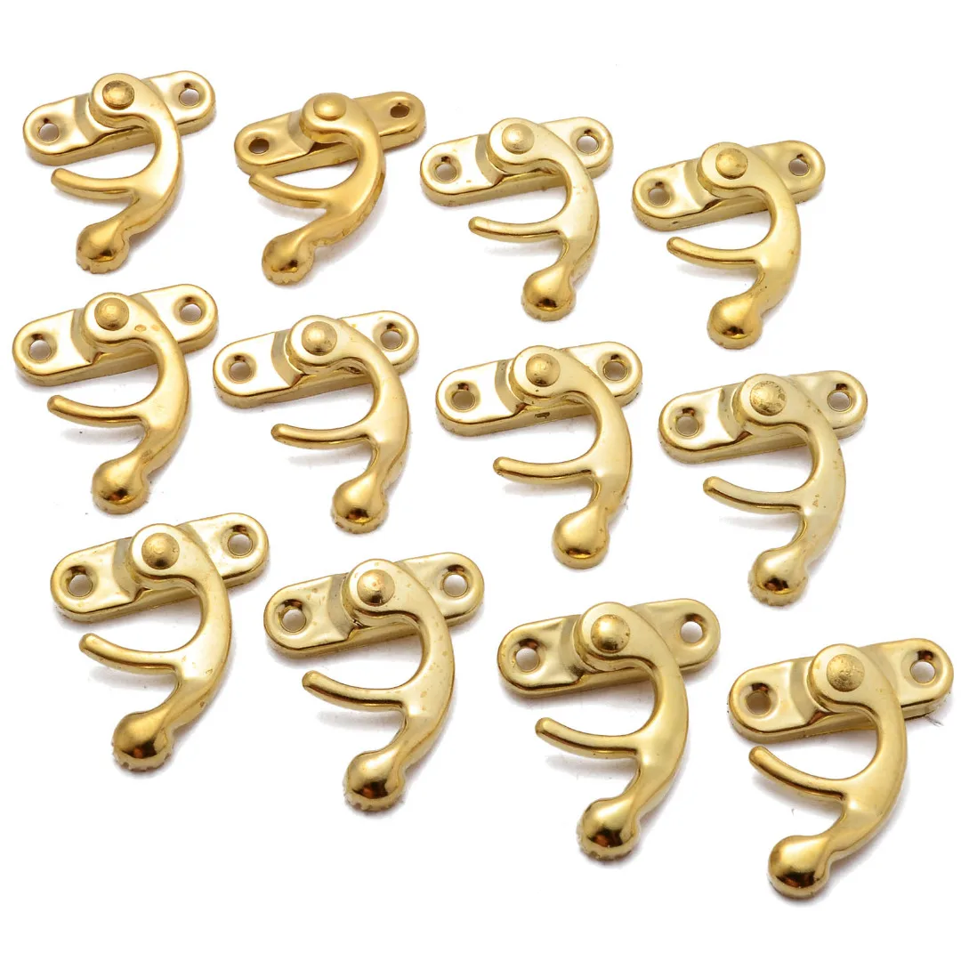12pcs Vintage Antique Metal Lock Catch Curved Buckle Horn Lock for Gift Jewelry Wooden Box Clasp Hook with Screws