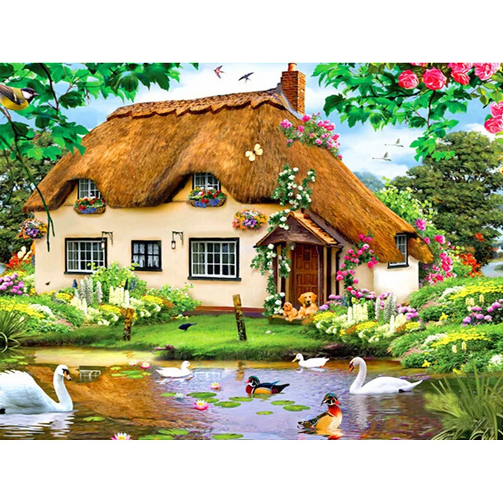 

5D DIY Full Square/round Diamond Painting Thatched cottage Embroidery Cross Stitch Rhinestone Mosaic Home Decor