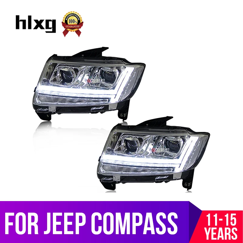 Hlxg 2шт Автомобильный Стайлинг для Jeep Компас фары 2011 2015 Светодиодный фонарь H7 D2H Hid