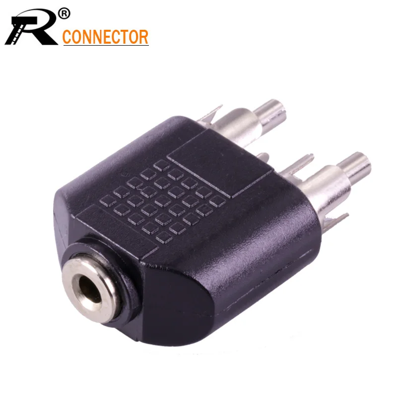 

1pc Dual RCA Male Plug to Jack 3.5mm 3pole Stereo Female Socket R Connector Wholesale Quality Black Plastic Audio Adapter