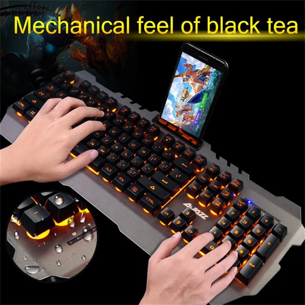 

104Key Gaming Keyboard Waterproof Imitation Wired USB Game keyboards Metal Decking Mechanical Seven-Color Light for Computer