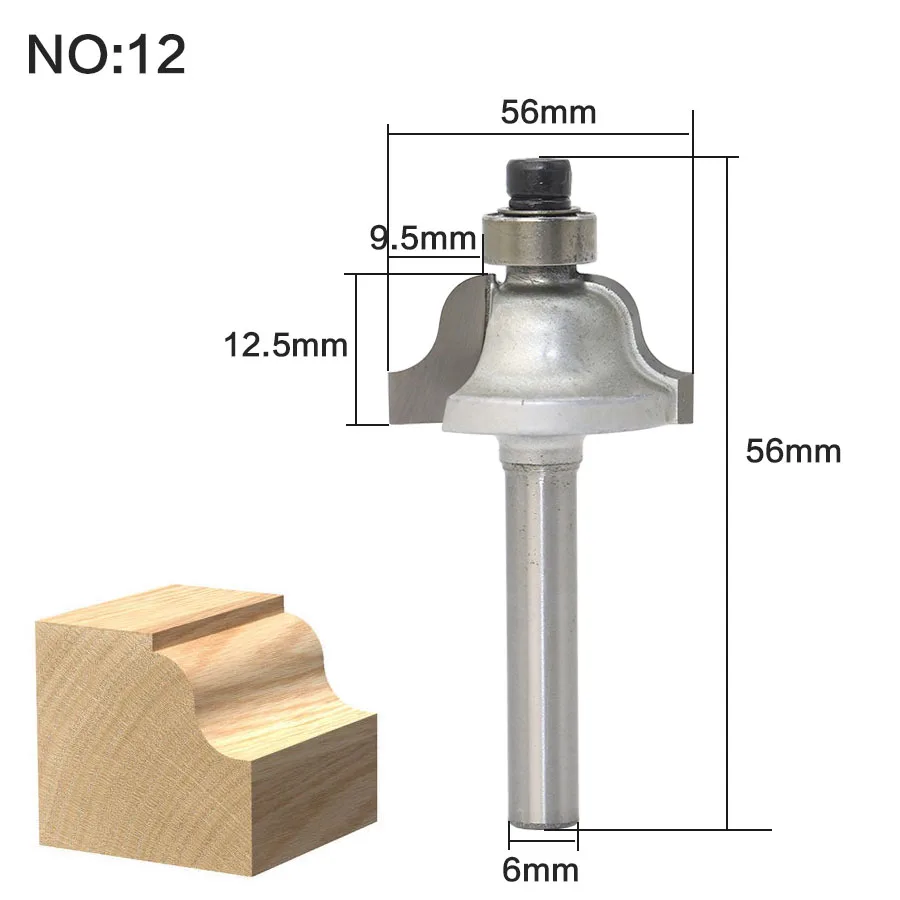 1 шт./компл. высокое качество Roundover бит с подшипником 6 мм Диаметр хвостовика ласточкин хвост фрезы Резак работы по дереву - Длина режущей кромки: NO12