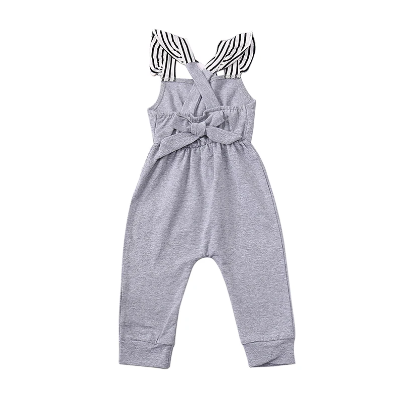 

2019 summer baby girl long pants gray solid color black-white belt cotton soft infant trousers for 0-24M