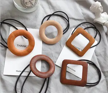 

1pcs New Geometric Style Solid wood Button Hairband for Girls Kids Women Elastic Hair Bands Rubber Bands Headwear