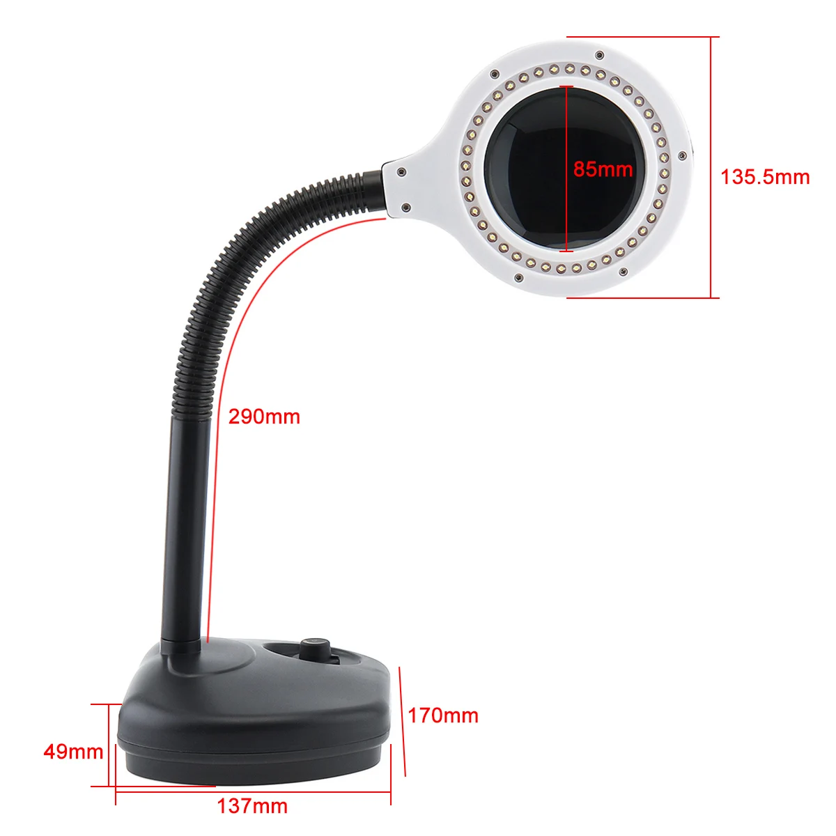 SecurityIng 110V / 220V 18W Magnifying Light Brightness Desk Lamp with 5X 10X and 40 LED Lighting Support Dimmer for Reading