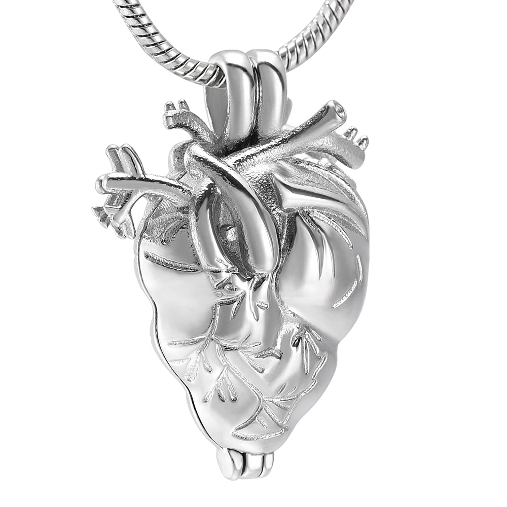 

K10000 Cremation Jewelry for Ashes Stainless Steel Anatomical Heart Pendant Locket Keepsake Memorial Urn Necklace Unisex