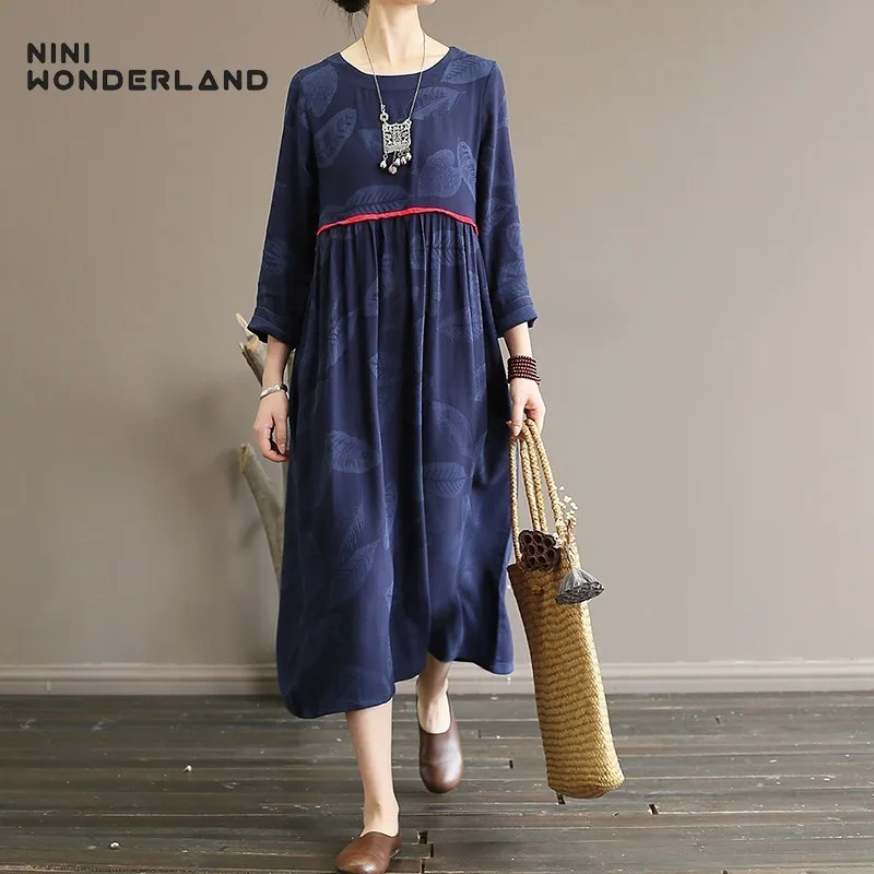 NINI WONDERLAND осеннее жаккардовое Длинное Платье женское 2019 весеннее свободное