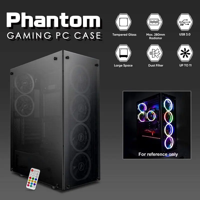 darkFlash Phantom Gaming Case Black ATX Mid-Tower Desktop Computer Gaming Case Chassis with 6pcs 12