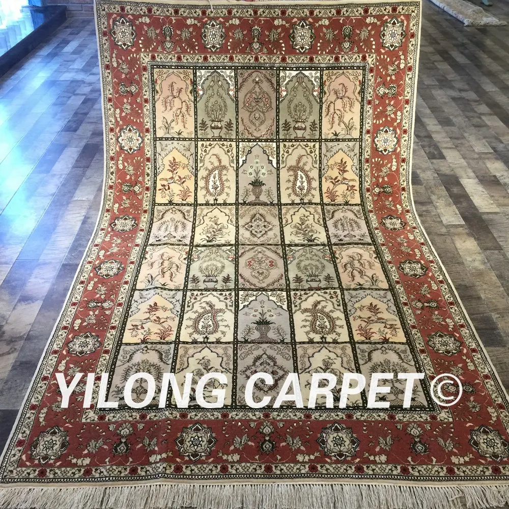 

Yilong 5'x8' Four Seasons Hand Knotted Persian Carpet Red Oriental Silk Wool Rug (WY2033S5x8)