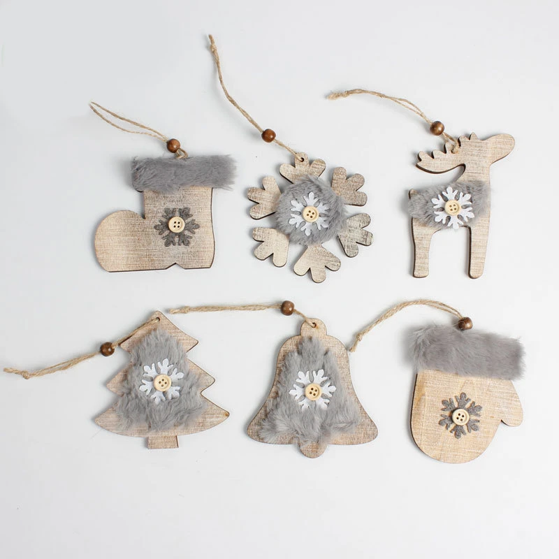 

1Pc Wooden Christmas Ornaments Vintage Hanging Pendants Christmas Tree Decorations DIY Felt Wood Xmas Party Decor Supplies