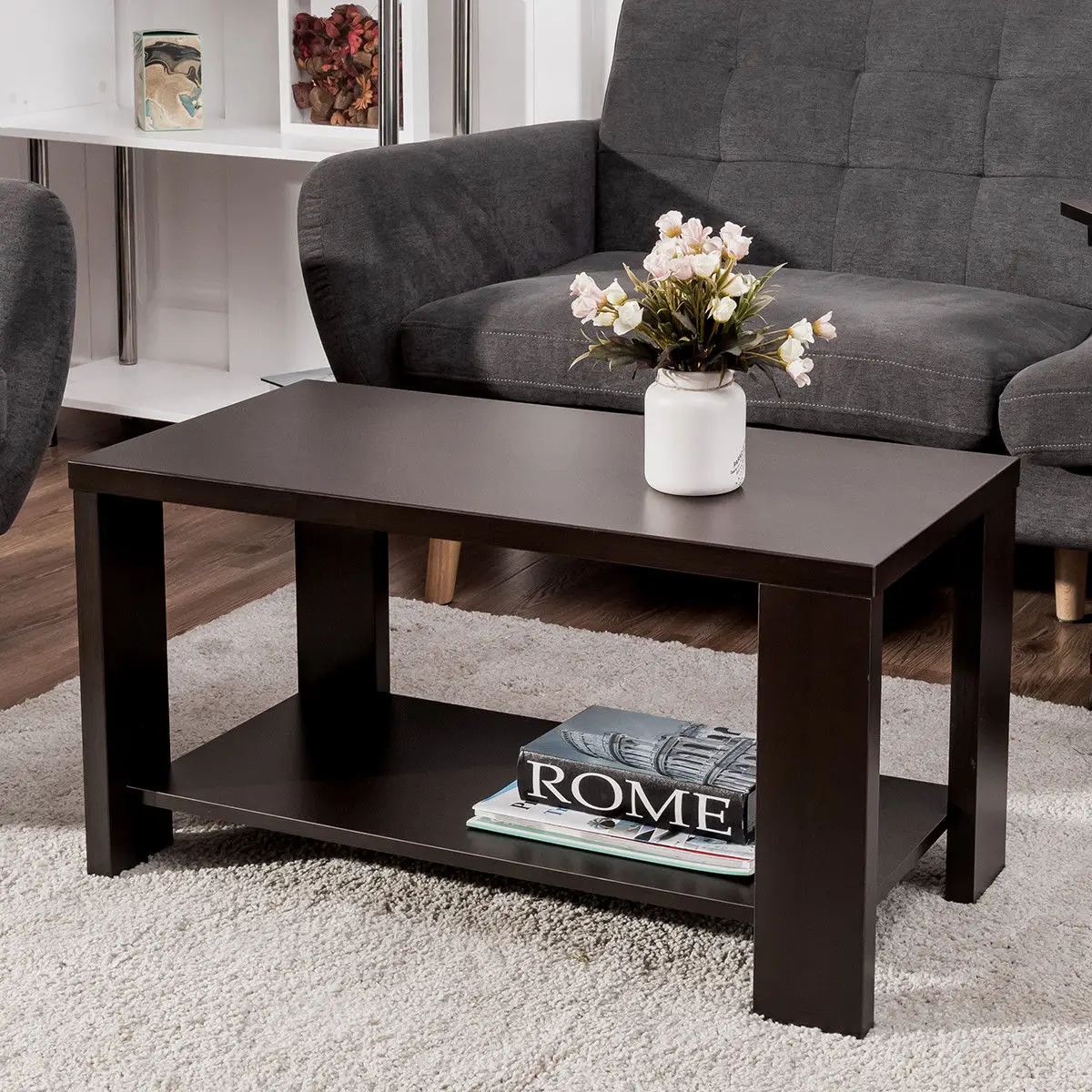 Giantex Coffee Table Rectangular Cocktail Table Wood Modern Living Room Furniture with Storage Shelf HW56758CF