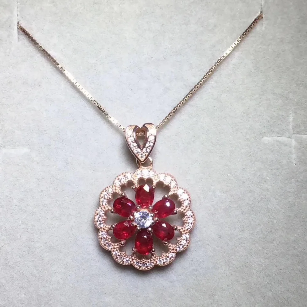 Верность естественно 3*4 мм рубиновые подвески S925 серебро цветы Fine Jewelry подарок для женщин натуральный красный драгоценный камень