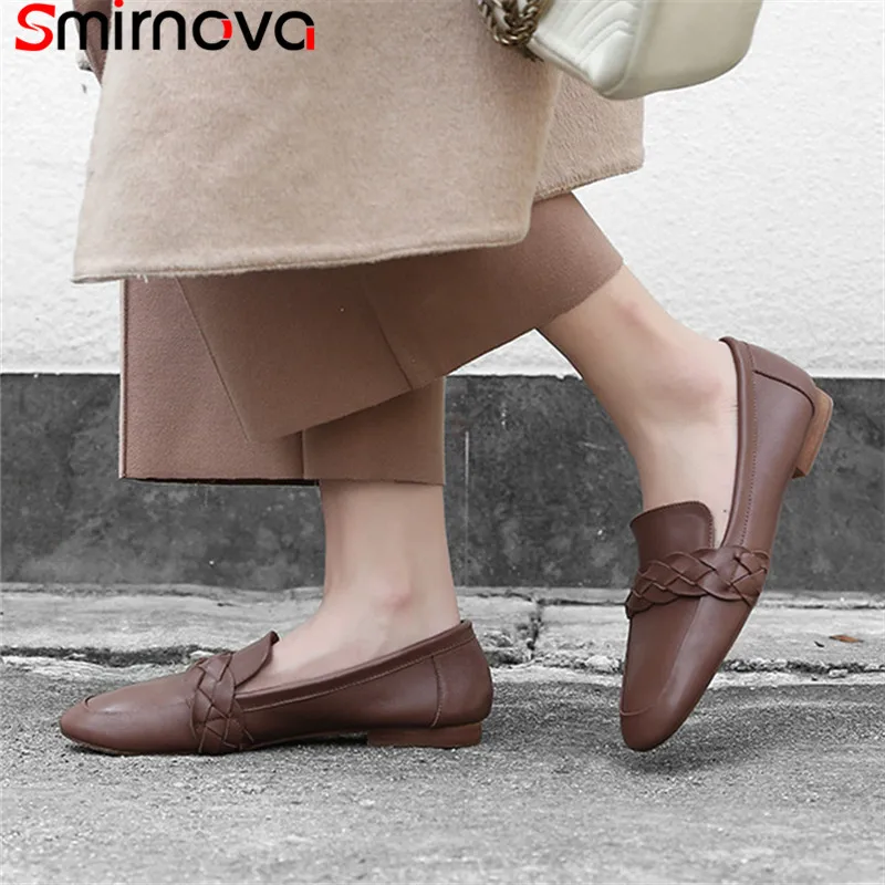 

Smirnova fashion hot sale new flats women round toe shallow genuine leather shoes casual single shoes comfortable flat shoes wom