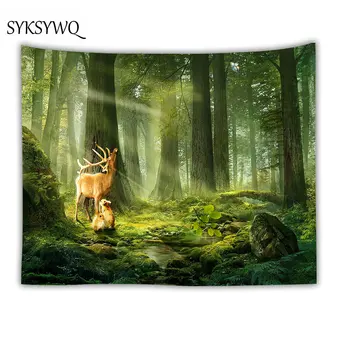

green Forest tapestry nature sunshine deer printing bedroom decor wall tapestry drop shipping dorm wall carpet
