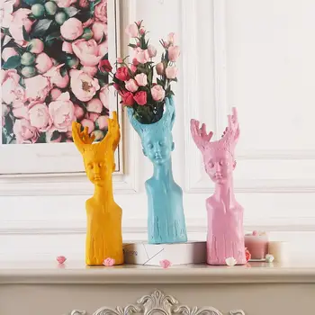 

Resin Home Decoration Accessories Modern Young Beauty Girl Flower Vase Decor For Living Room декор для домашнего интерьера P0078