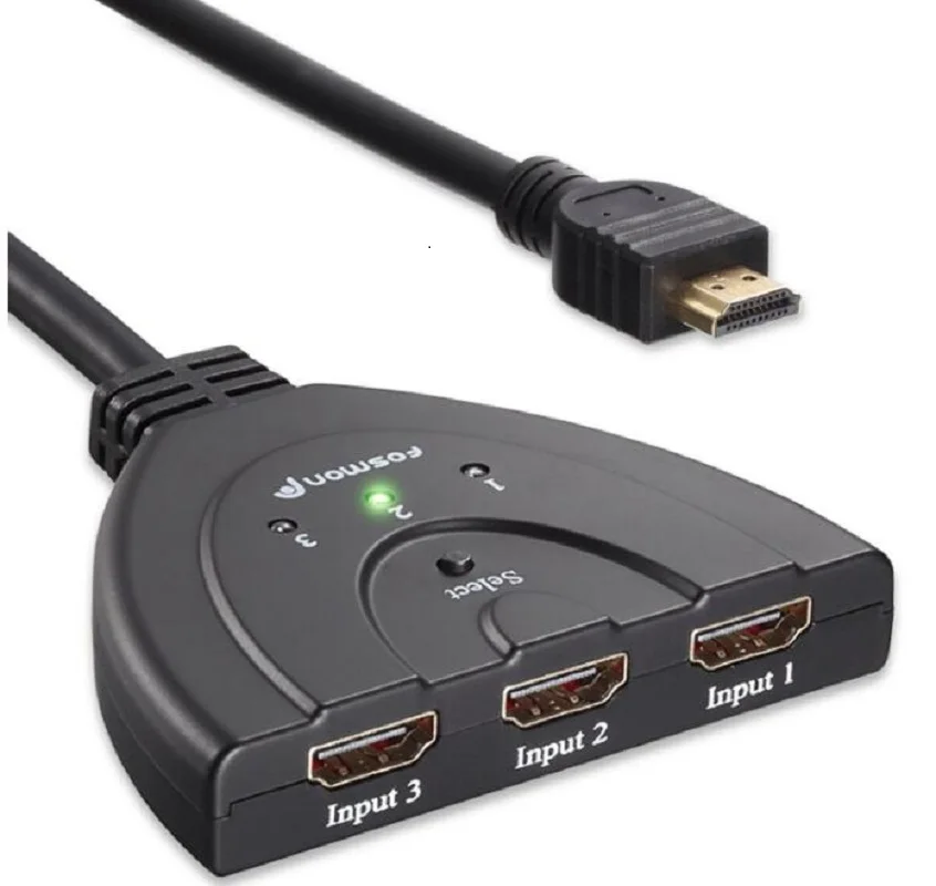 HD 3-Порты и разъёмы HDMI коммутатора с помощью соединительного кабеля