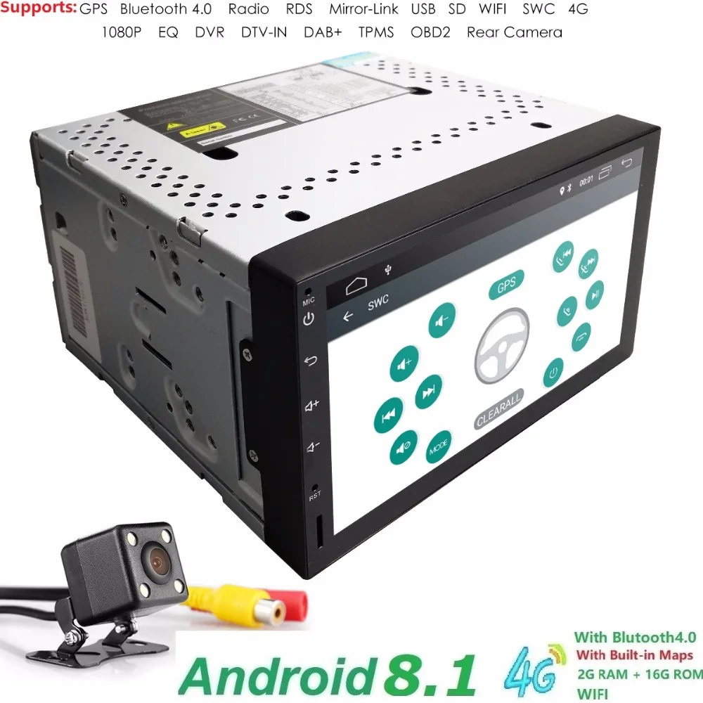 

4QuadCore autoradio 2 din android 8.1 radio gps navigation car nodvd player steering wheel Rear View Camera WIFI4G 2GRAM BT DAB+