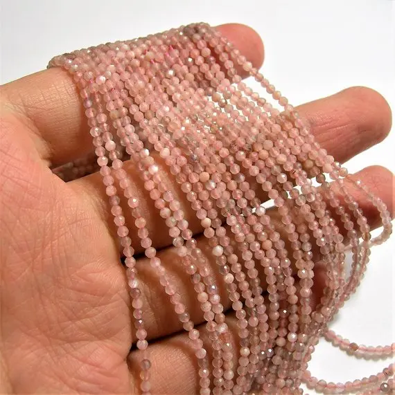 Pink Moonstone - 2mm micro faceted round beads - 1 full strand 16 inch 40 cm 1