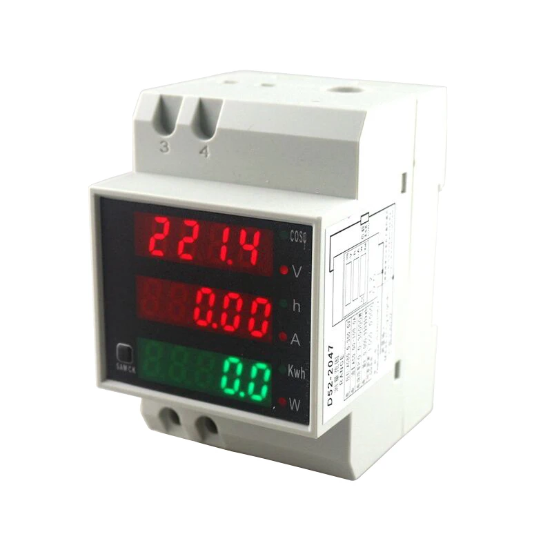 Comprar Carril Din AC 80 300V CA 200 450V 0 100.0A amperímetro voltímetro amperios LED pantalla de potencia tiempo de potencia corriente de voltaje de energía