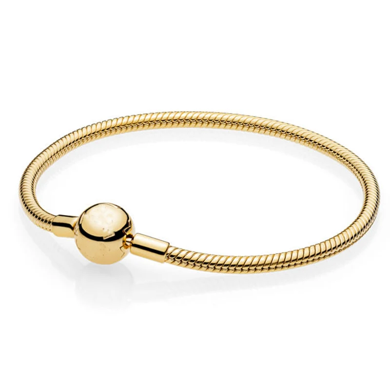 

Pandulaso Golden Plated Bracelets for Women 2018 New Fashion Signature Round Clasp Snake Chain Bracelets Sterling Silver Jewelry