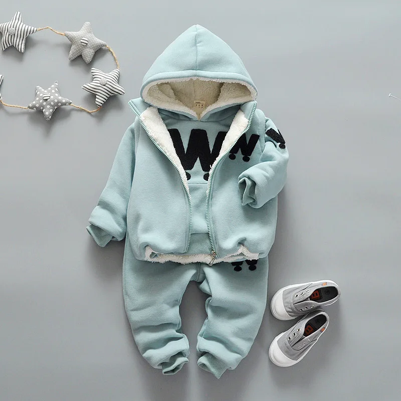 

New Minnie Mouse Top Korean Children's Wear Velvet Children Winter ThickeningThree in One Hoodied Coat Vest Long Pant Sets