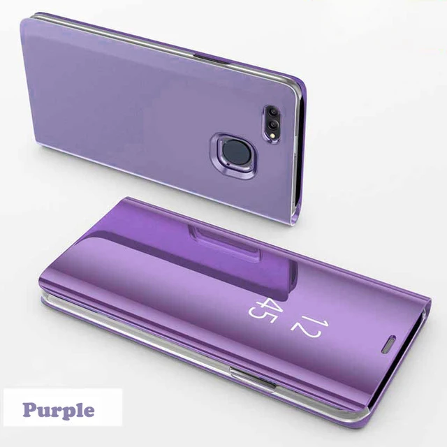 Фиолетовый Чехол для huawei Y7 Prime, пластиковый зеркальный флип-чехол с гальваническим покрытием из искусственной кожи, умный чехол s для Honor 7A Pro Nova 2 Lite Capa - Цвет: Фиолетовый