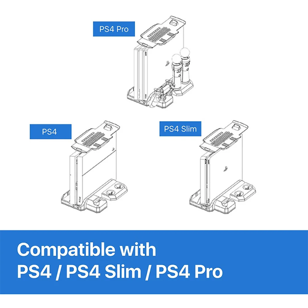 Multi-Function Cooling Stand for PlayStation 4 PS4 Vertical Stand Controller Charger for Base PS4 Slim/Pro/PS VR