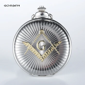 

Luxury GORBEN Silver Golden Steampunk Design Pocket Watch Hot Masonic Freemason Freemasonry Quartz Pocket Watch Men Gift
