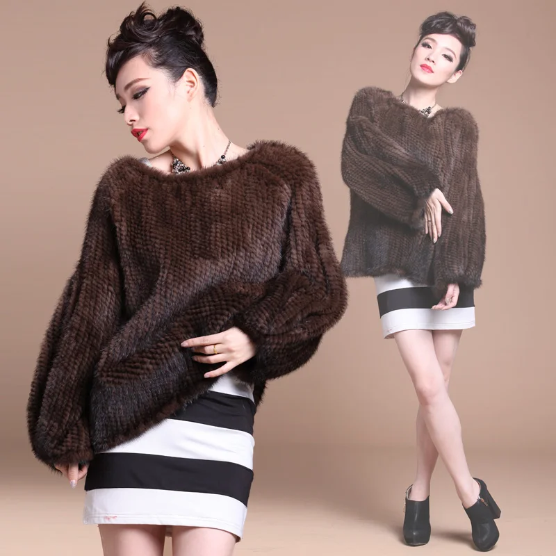 Vison Veste Fourrure Manteau O Brown Conception De Court Tricoté cou À La Zdfurs Main wq1S7Xt